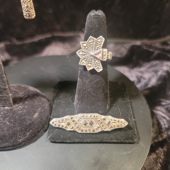 0514.Marcasite Set w/ Amythyst In Elegant 925 Silver Jewelry for Art Deco Lovers - Picture 9 of 15